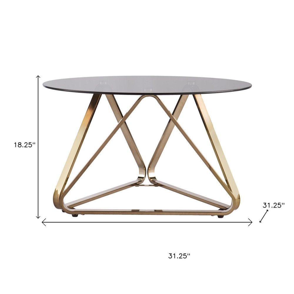 Smoky Black and Gold Glass and Metal Round Coffee Table - 31-inch