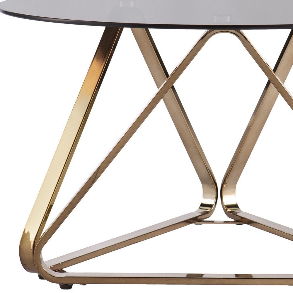 Smoky Black and Gold Glass and Metal Round Coffee Table - 31-inch
