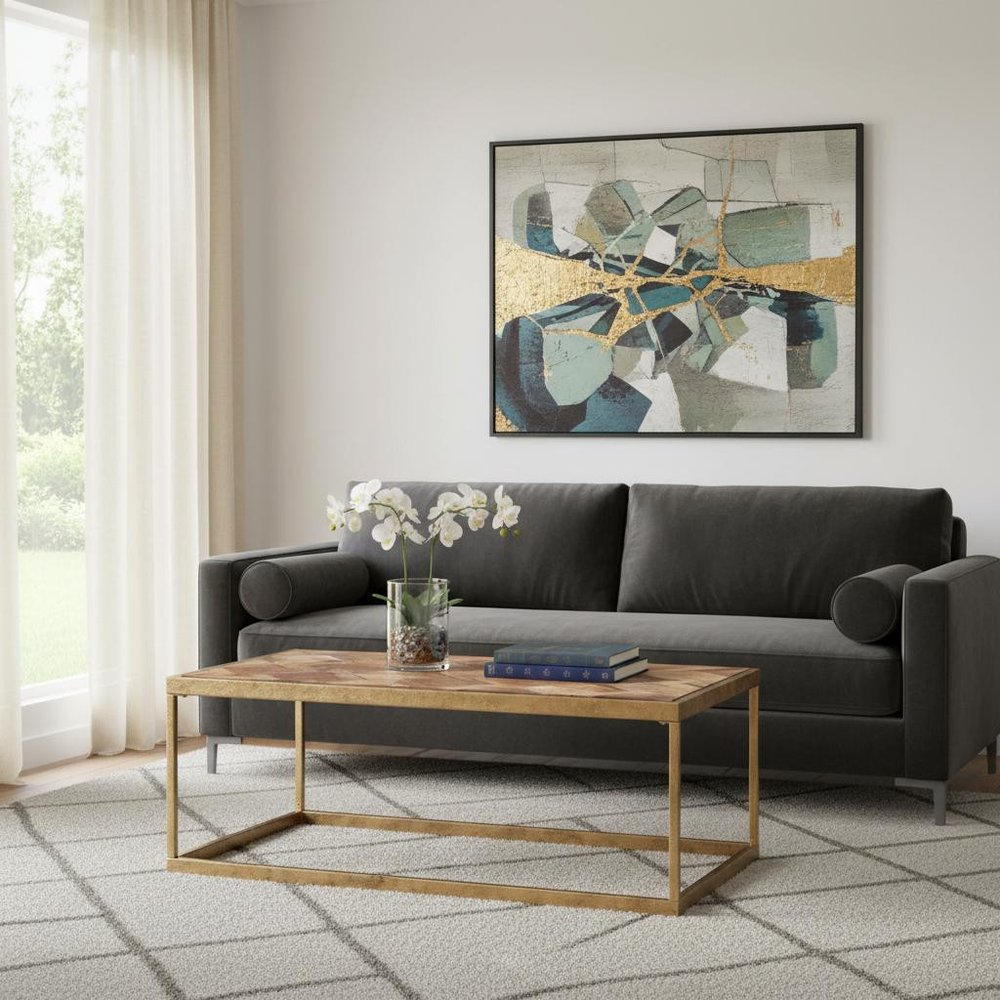 Natural and Natural Brown Solid Wood and Metal Rectangular Coffee Table