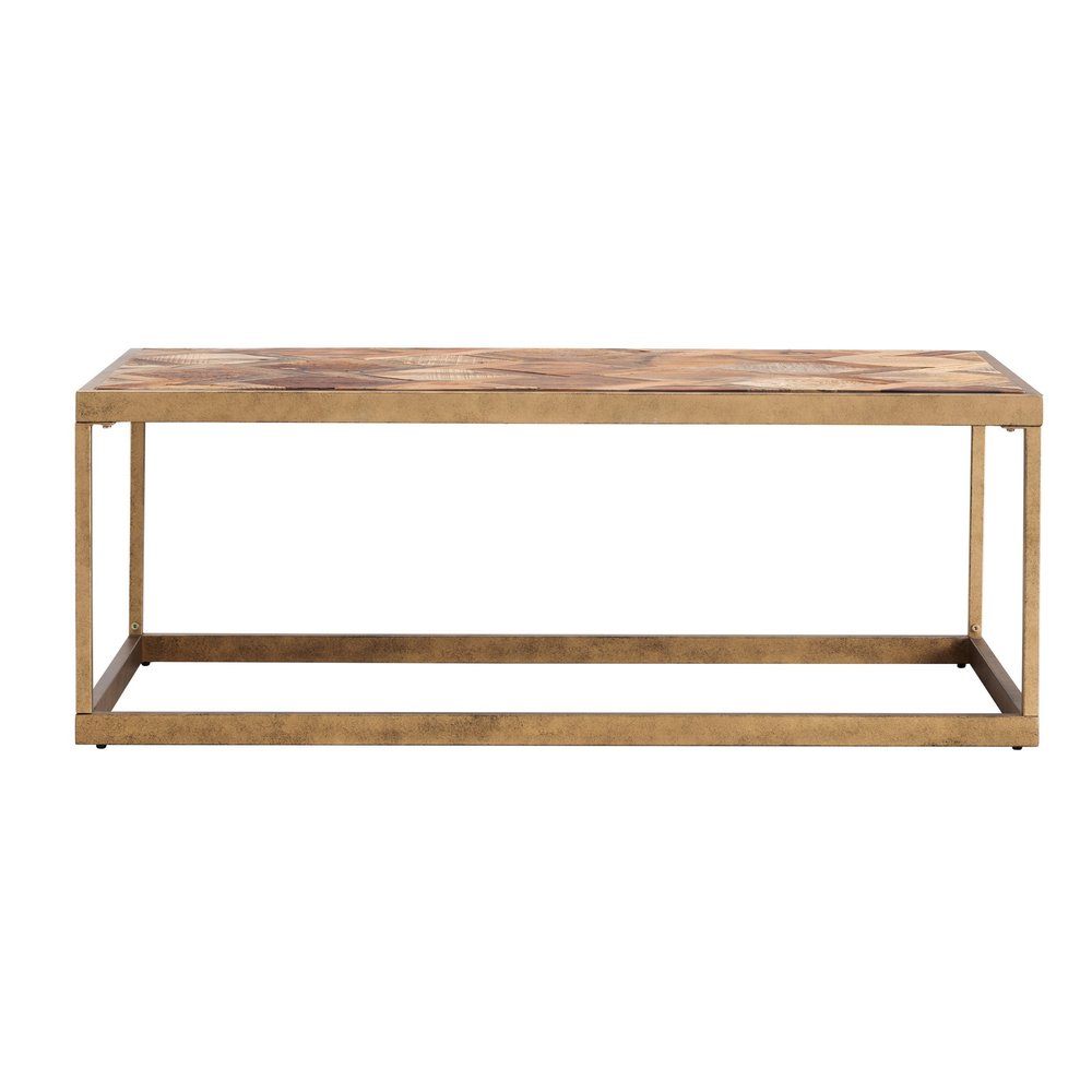 Natural and Natural Brown Solid Wood and Metal Rectangular Coffee Table