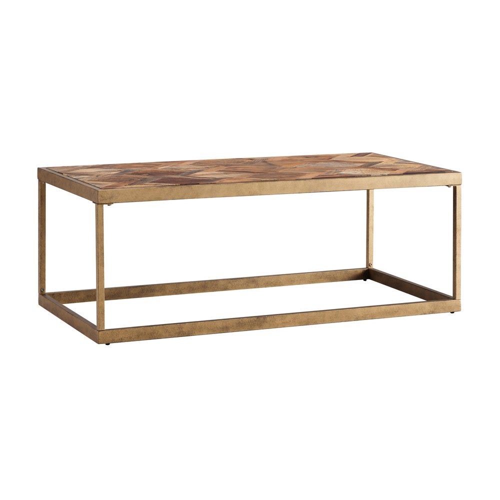 Natural and Natural Brown Solid Wood and Metal Rectangular Coffee Table