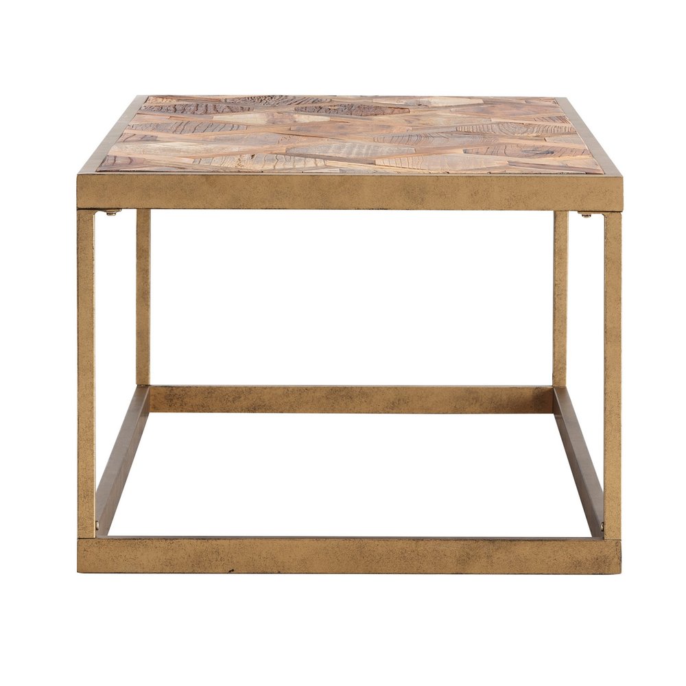 Natural and Natural Brown Solid Wood and Metal Rectangular Coffee Table