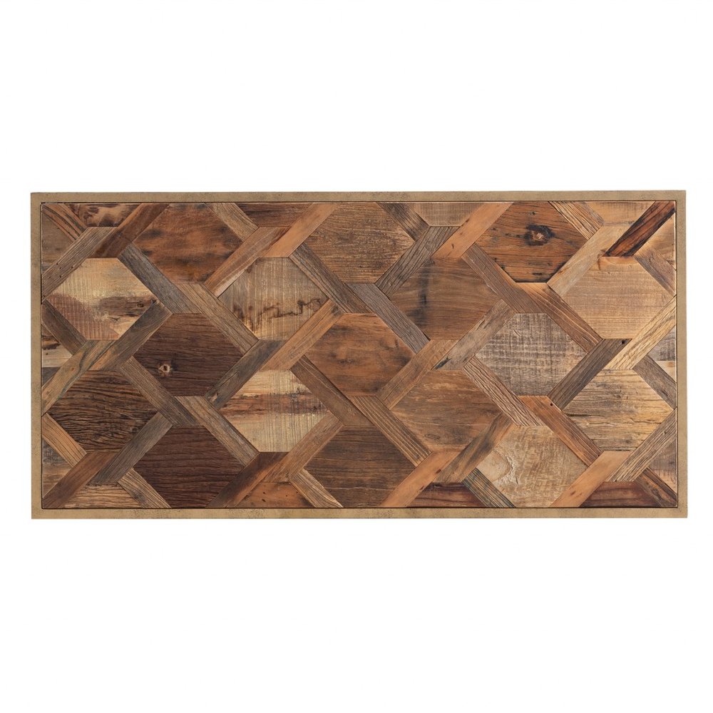 Natural and Natural Brown Solid Wood and Metal Rectangular Coffee Table