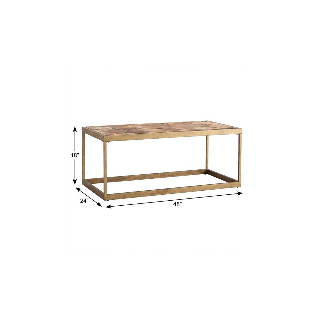 Natural and Natural Brown Solid Wood and Metal Rectangular Coffee Table