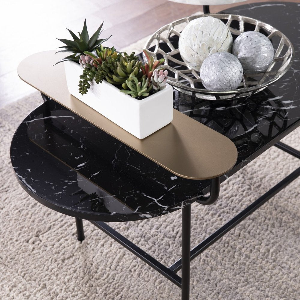 Black Faux Marble and Metal with Iron Coffee Table - 42-inch