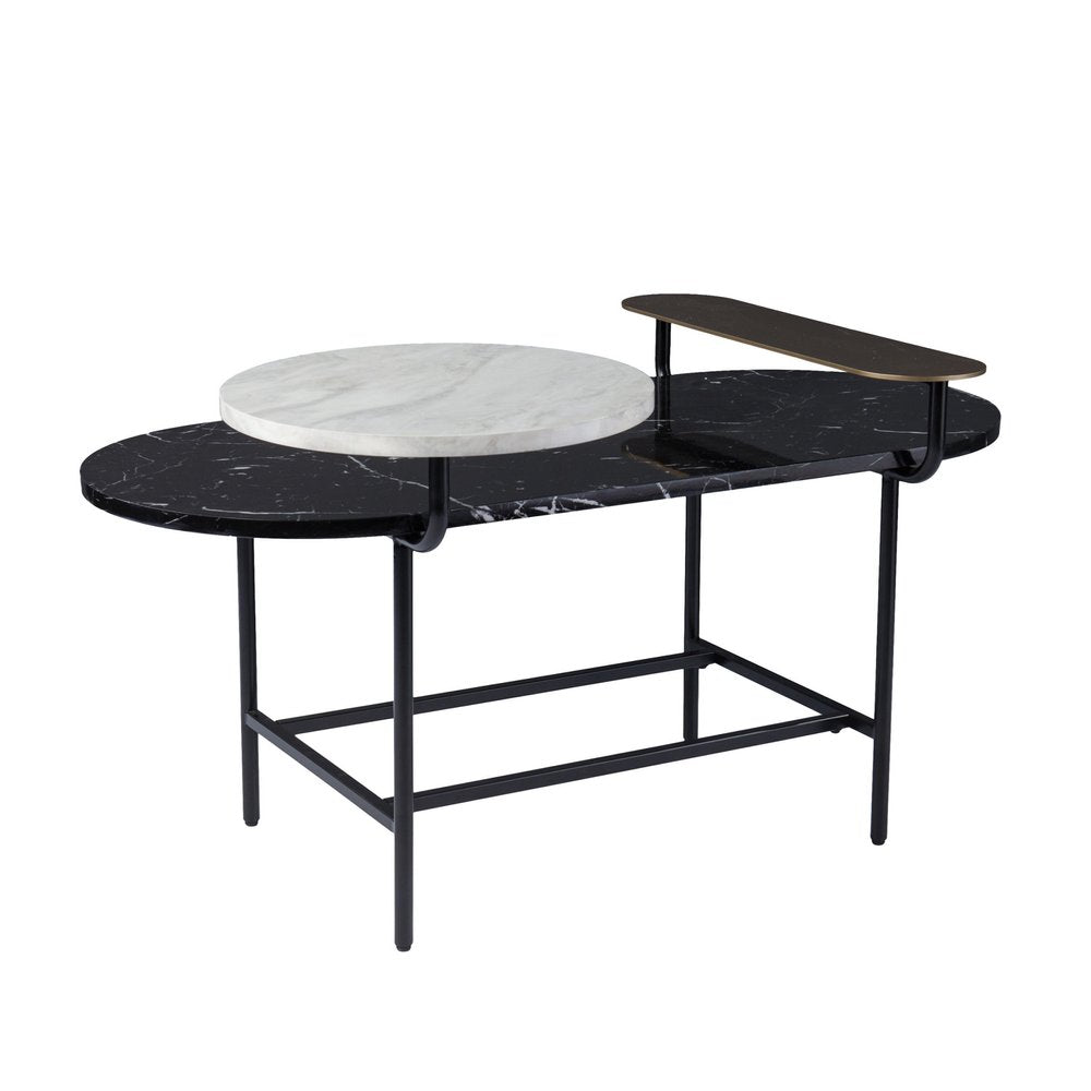 Black Faux Marble and Metal with Iron Coffee Table - 42-inch