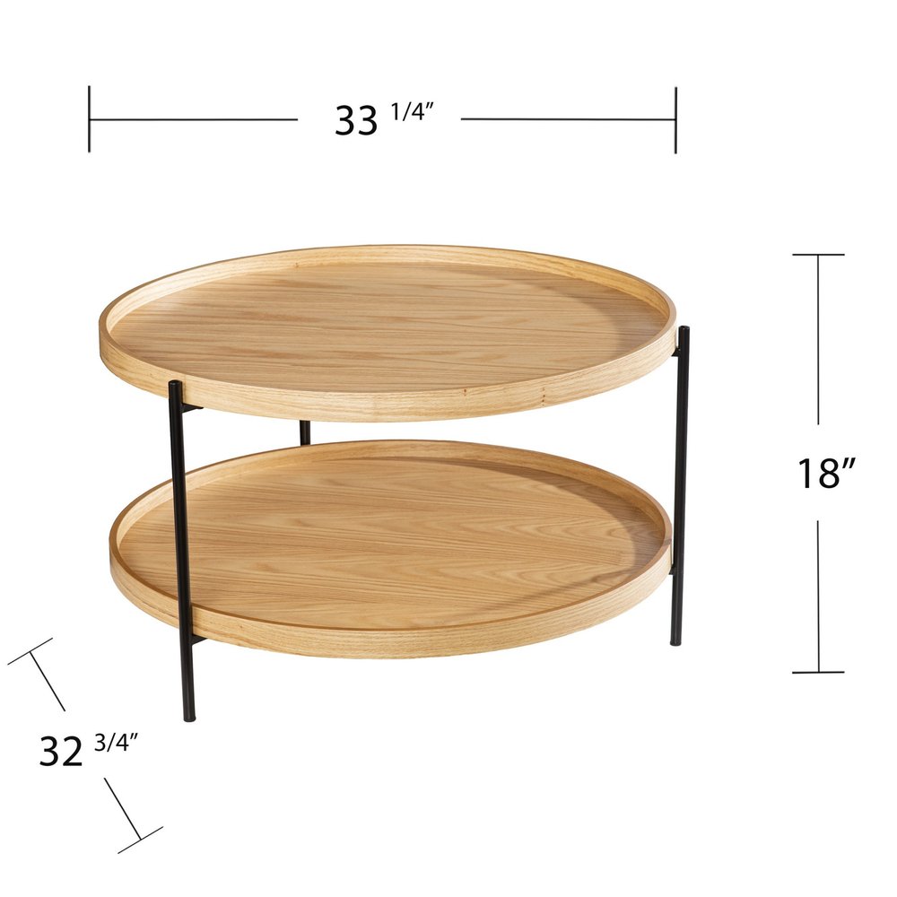 Natural and Black Wood and Metal Round Coffee Table - 33-inch