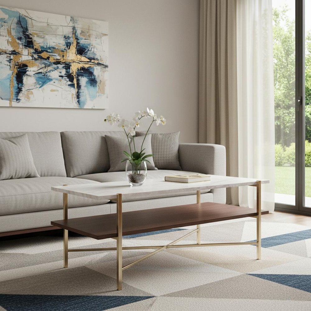 Brass Manufactured Wood and Metal Rectangular Coffee Table - 47-inch