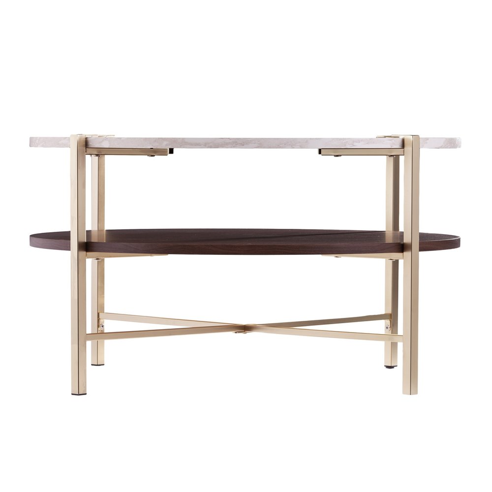 Brass Solid Manufactured Wood and Metal Round Coffee Table - 33-inch