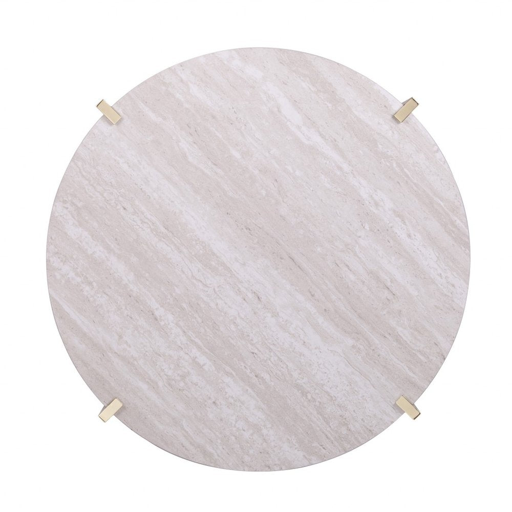 Brass Solid Manufactured Wood and Metal Round Coffee Table - 33-inch