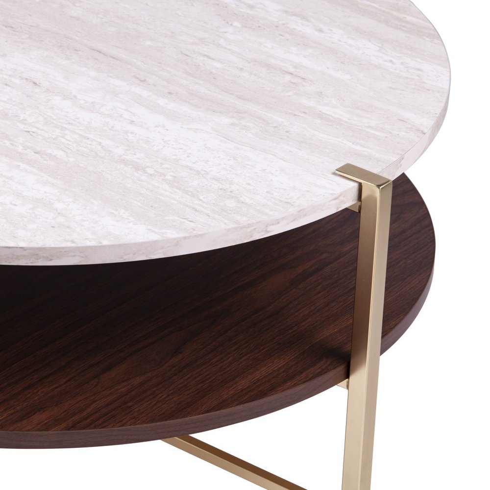 Brass Solid Manufactured Wood and Metal Round Coffee Table - 33-inch