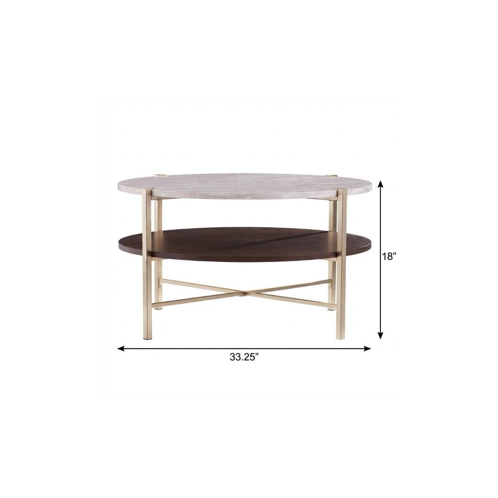 Brass Solid Manufactured Wood and Metal Round Coffee Table - 33-inch