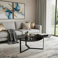 Black Faux Marble and Metal with Iron Round Coffee Table - 43-inch
