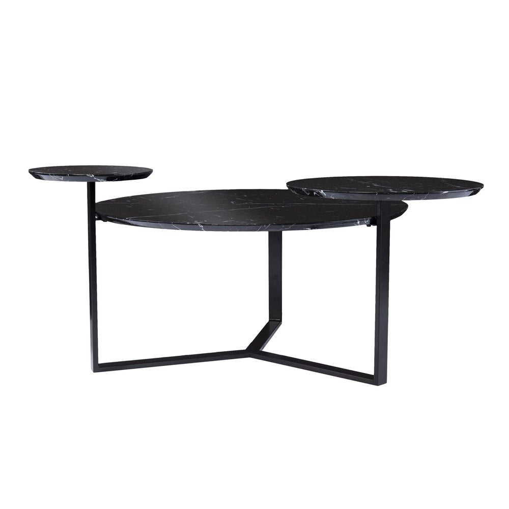 Black Faux Marble and Metal with Iron Round Coffee Table - 43-inch