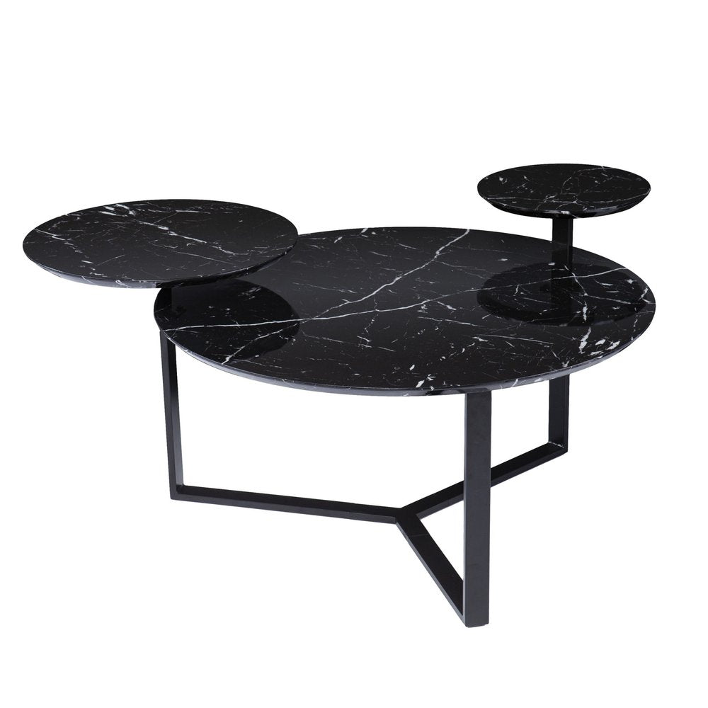 Black Faux Marble and Metal with Iron Round Coffee Table - 43-inch