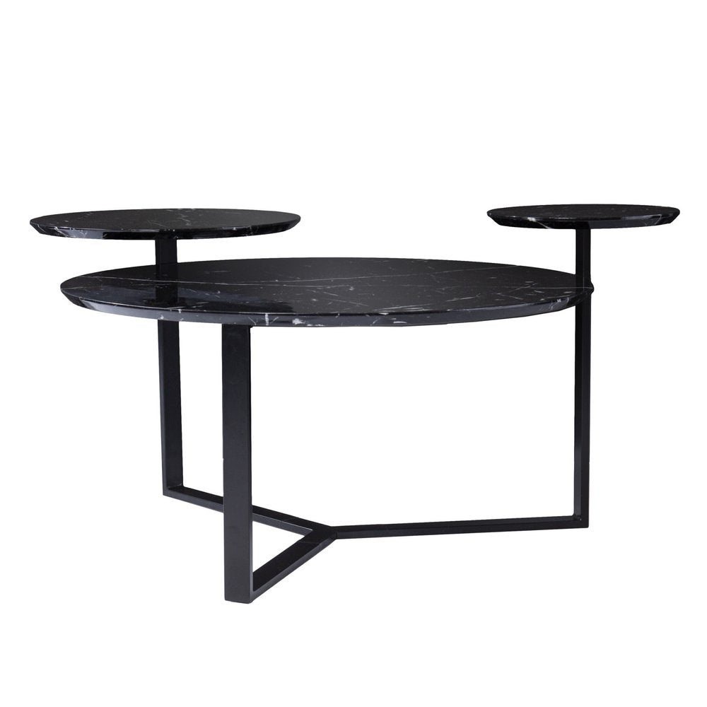 Black Faux Marble and Metal with Iron Round Coffee Table - 43-inch