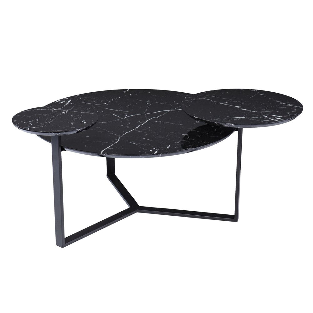 Black Faux Marble and Metal with Iron Round Coffee Table - 43-inch