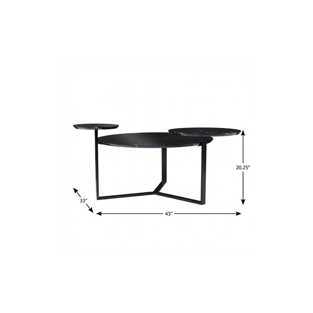 Black Faux Marble and Metal with Iron Round Coffee Table - 43-inch