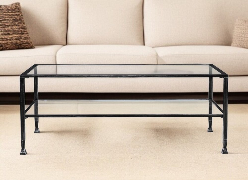 Black Glass and Metal Rectangular Coffee Table - 48-inch