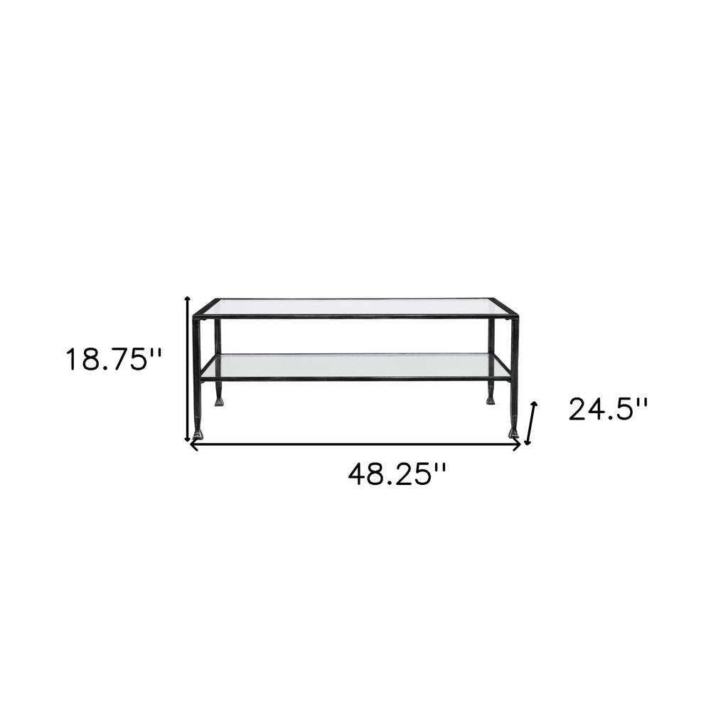 Black Glass and Metal Rectangular Coffee Table - 48-inch