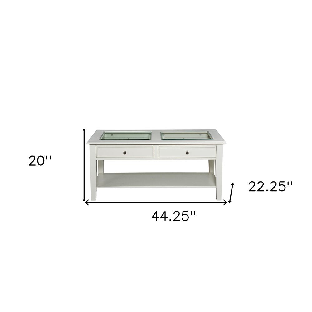 Off and White and Off-white Glass and Metal Rectangular Coffee Table