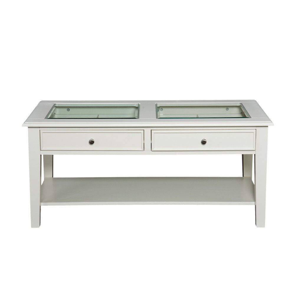Off and White and Off-white Glass and Metal Rectangular Coffee Table