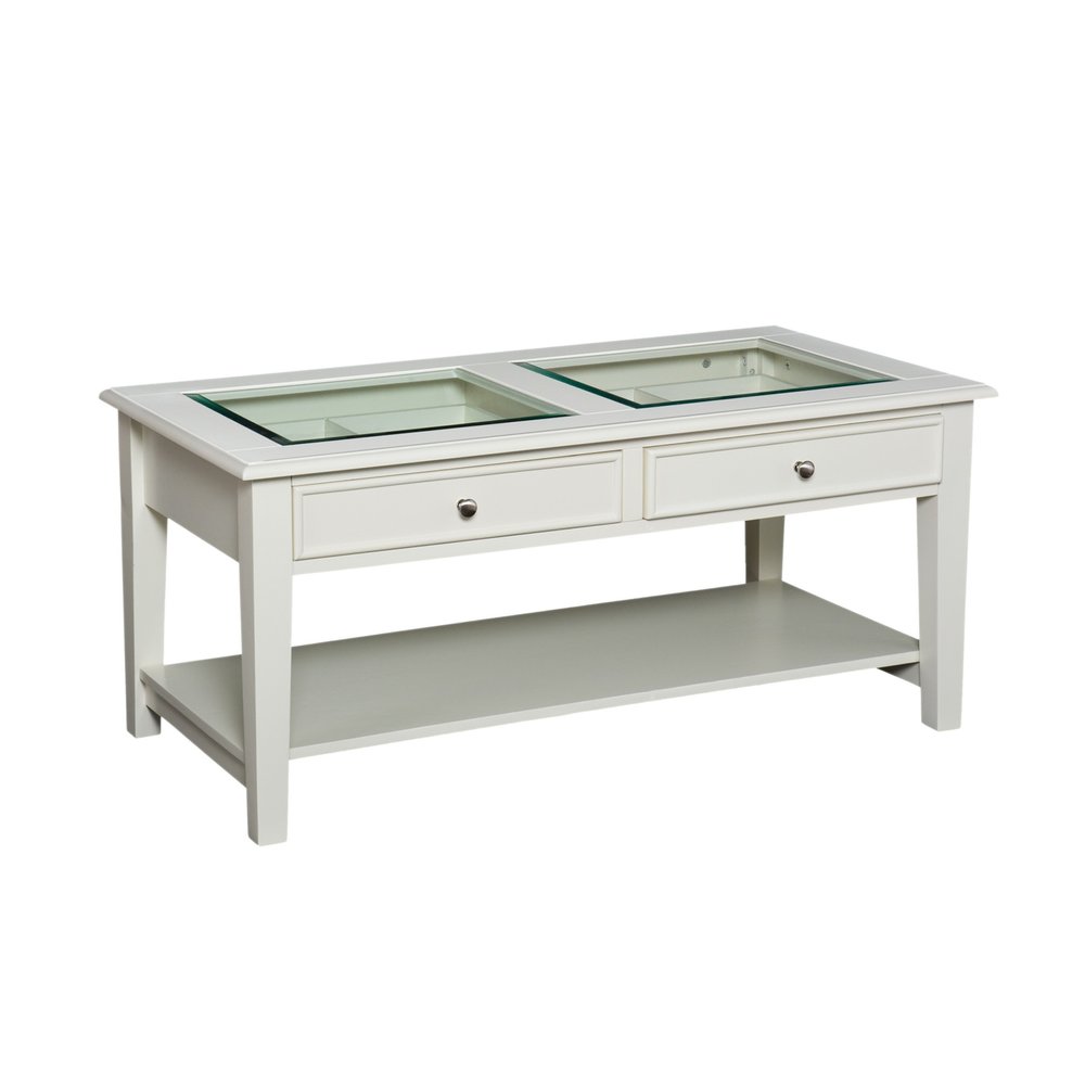 Off and White and Off-white Glass and Metal Rectangular Coffee Table