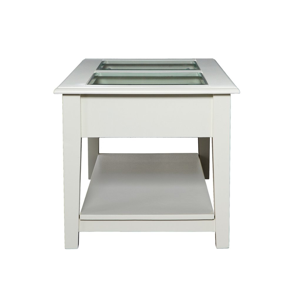 Off and White and Off-white Glass and Metal Rectangular Coffee Table