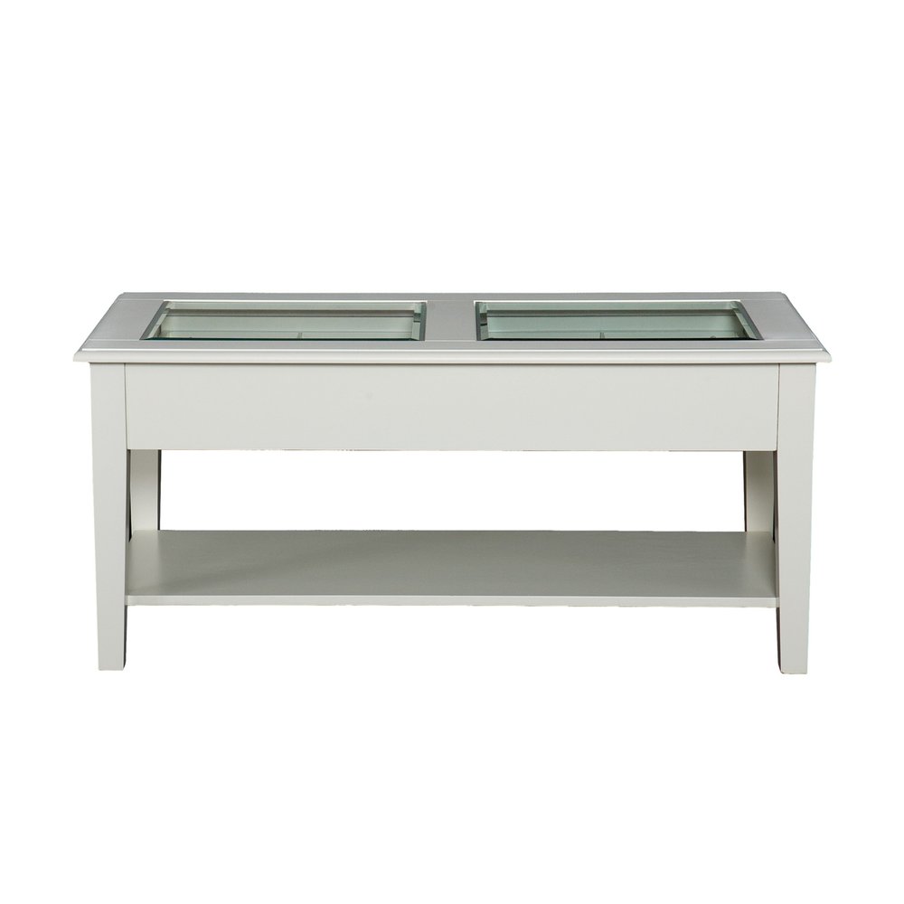 Off and White and Off-white Glass and Metal Rectangular Coffee Table