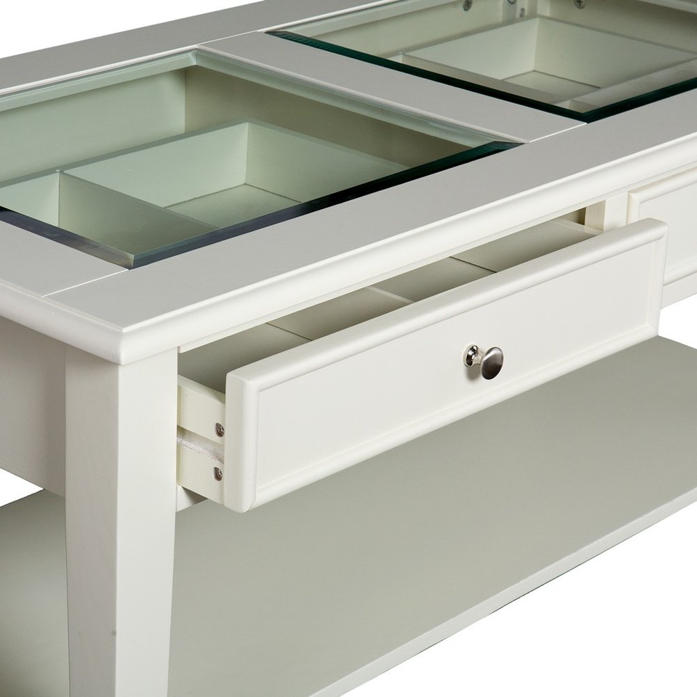 Off and White and Off-white Glass and Metal Rectangular Coffee Table