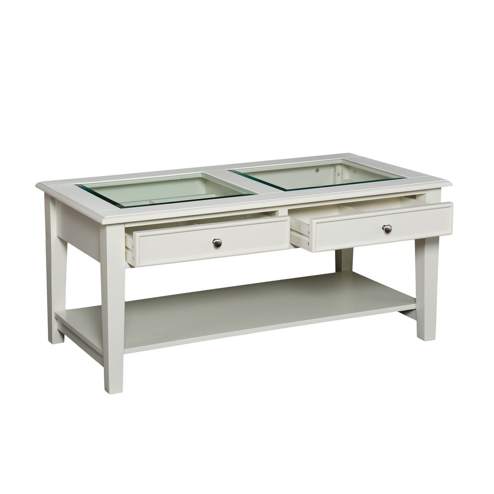 Off and White and Off-white Glass and Metal Rectangular Coffee Table