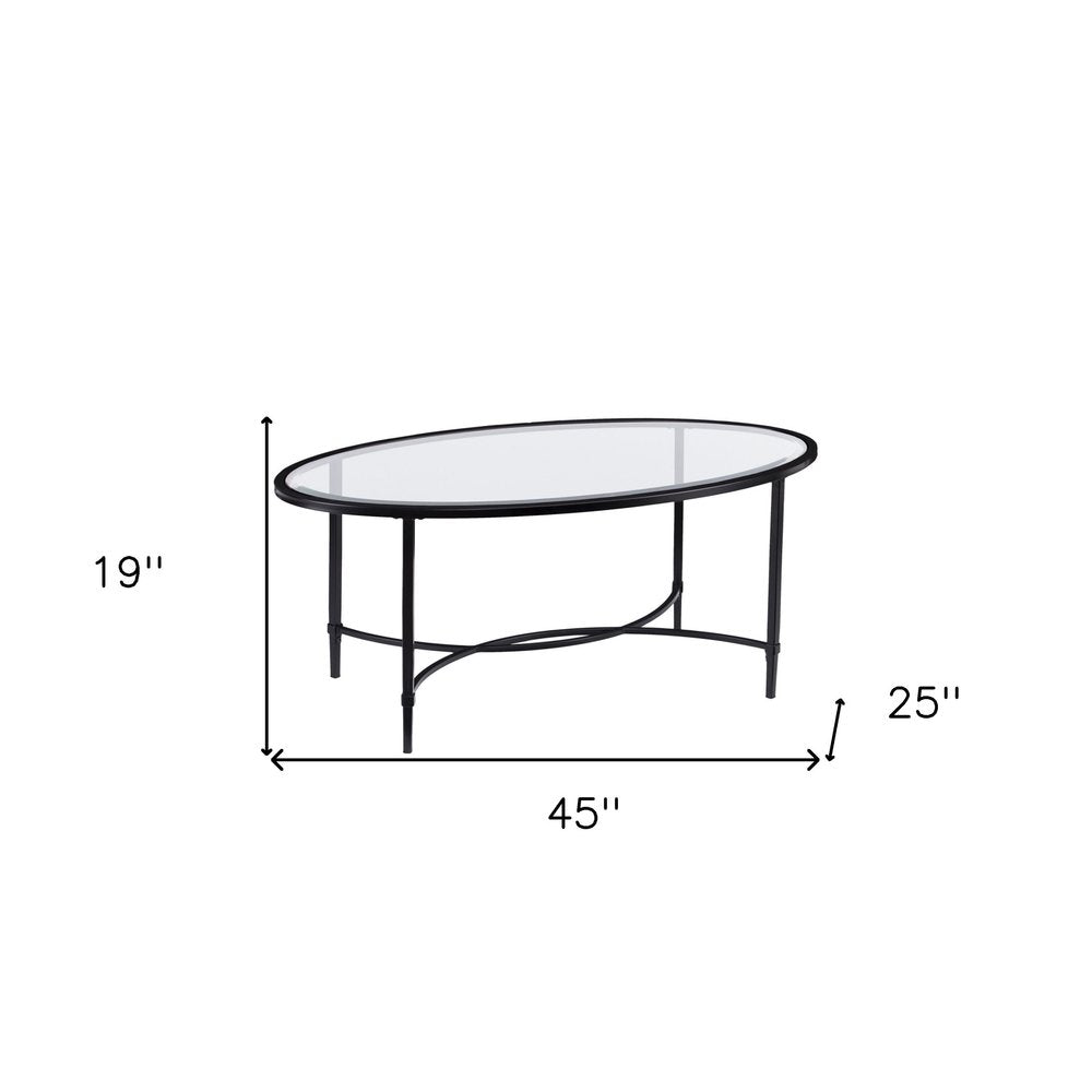 Clear and Black Glass and Metal Oval Coffee Table - 45-inch