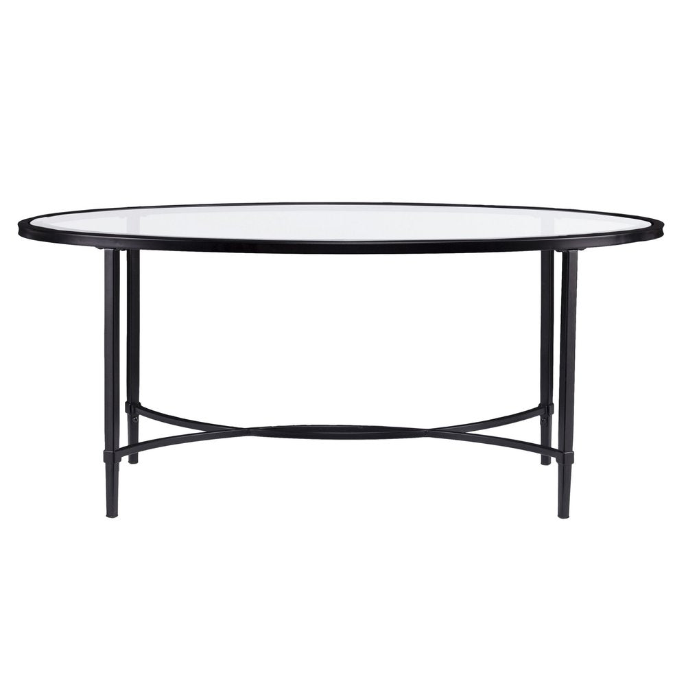 Clear and Black Glass and Metal Oval Coffee Table - 45-inch