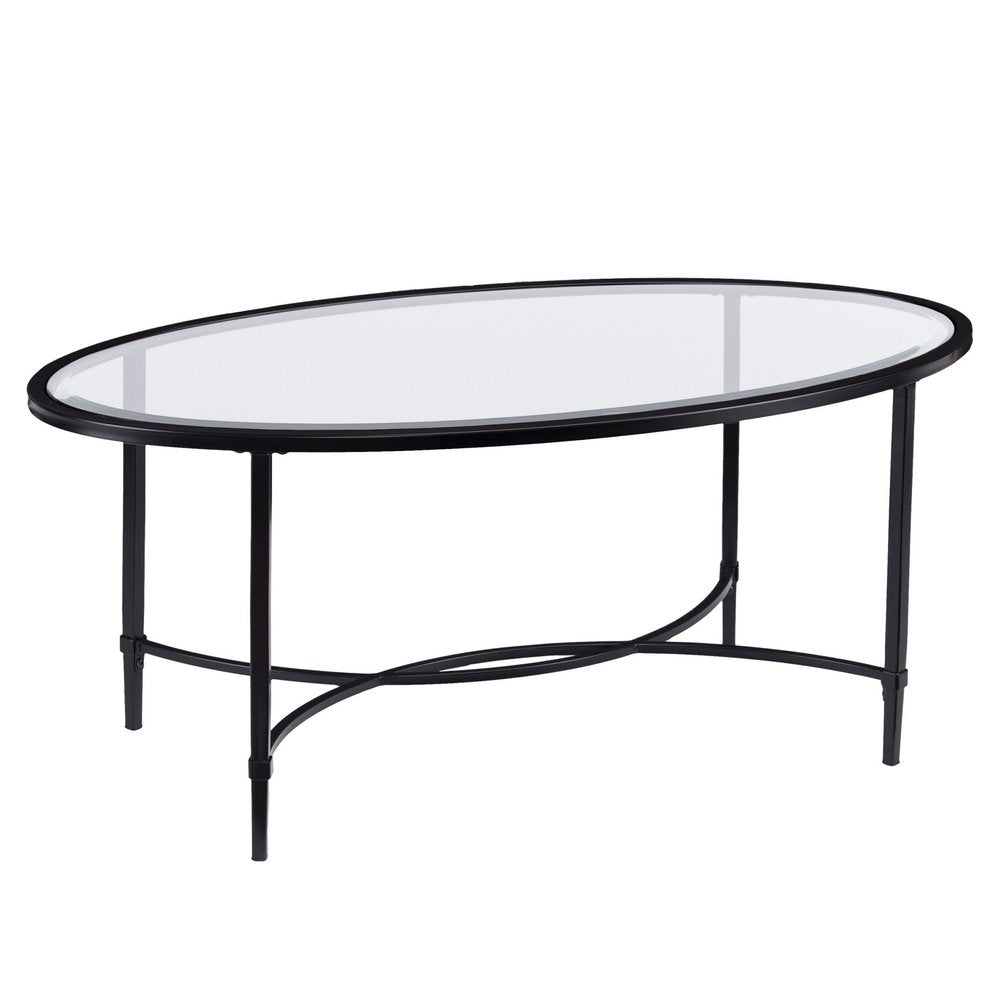 Clear and Black Glass and Metal Oval Coffee Table - 45-inch
