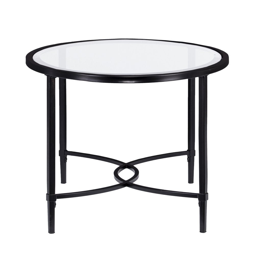Clear and Black Glass and Metal Oval Coffee Table - 45-inch