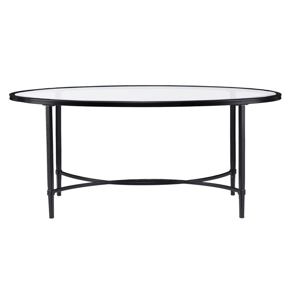 Clear and Black Glass and Metal Oval Coffee Table - 45-inch