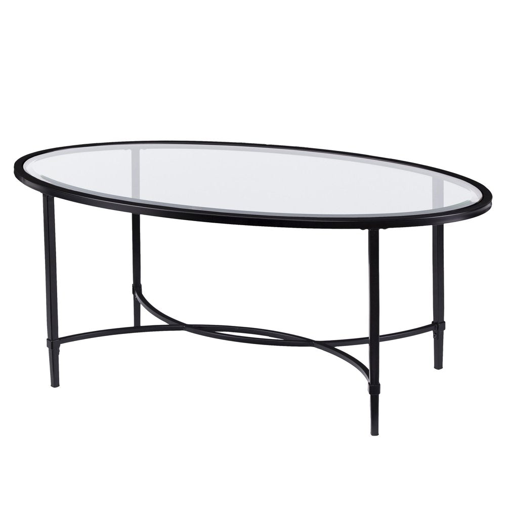 Clear and Black Glass and Metal Oval Coffee Table - 45-inch
