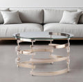 Clear and Champagne Glass and Metal with Iron Round Coffee Table