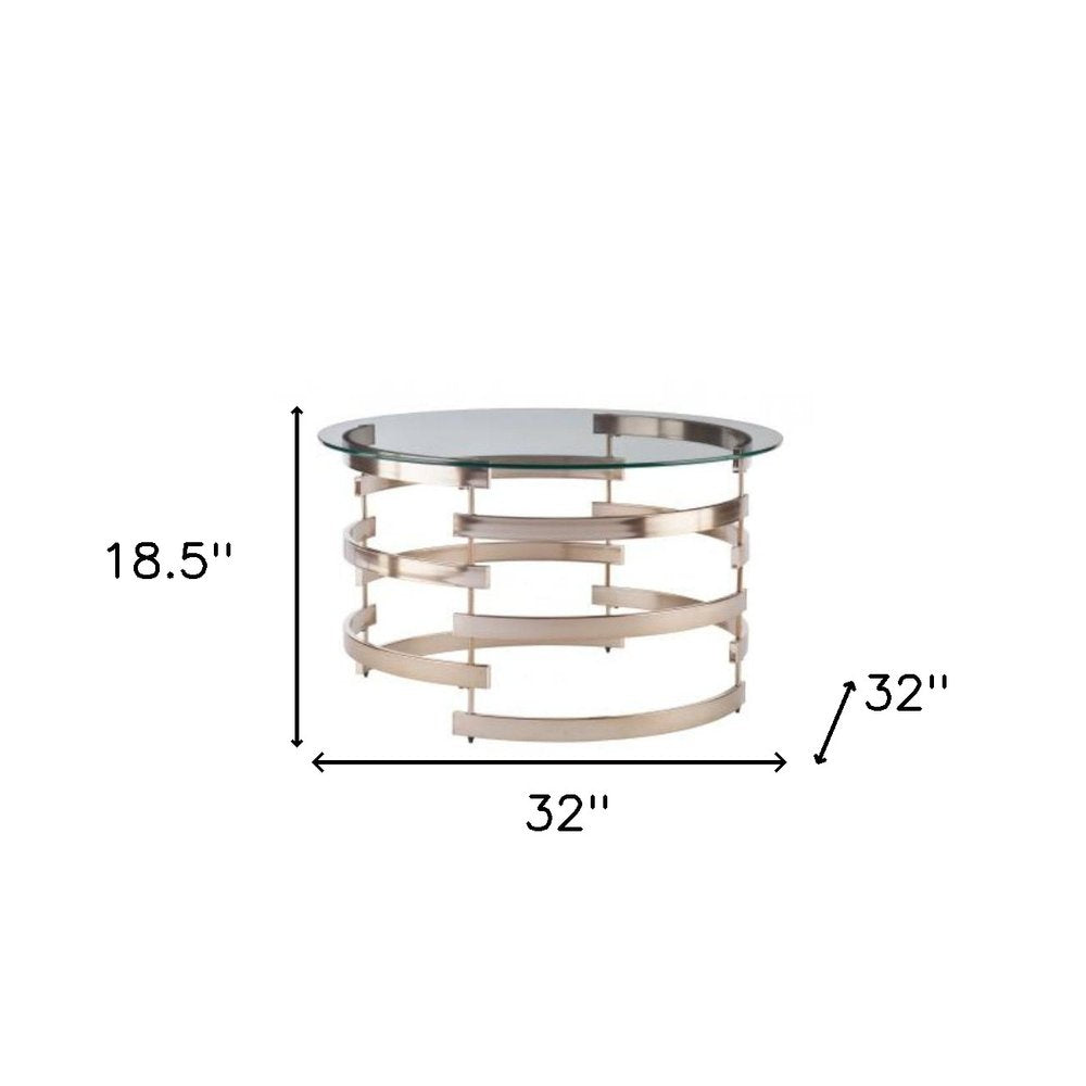 Clear and Champagne Glass and Metal with Iron Round Coffee Table