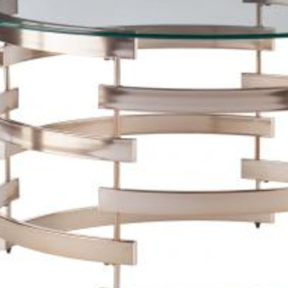 Clear and Champagne Glass and Metal with Iron Round Coffee Table