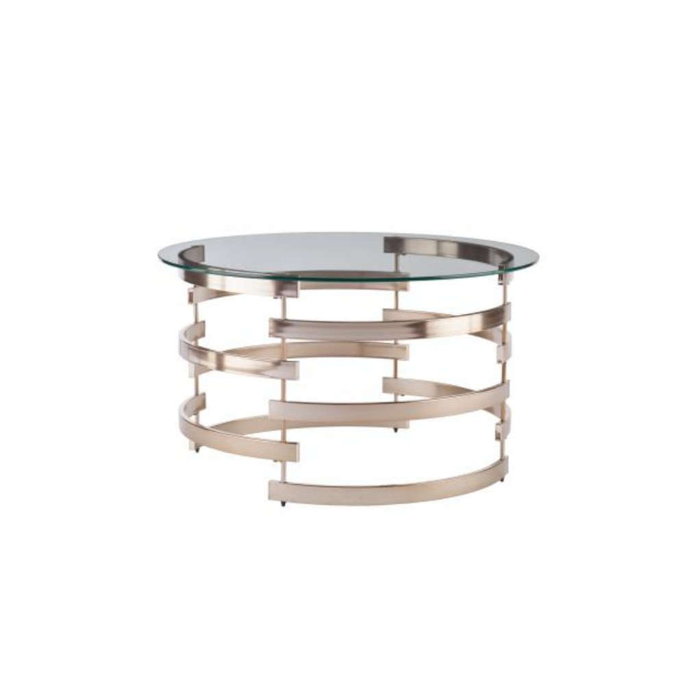 Clear and Champagne Glass and Metal with Iron Round Coffee Table