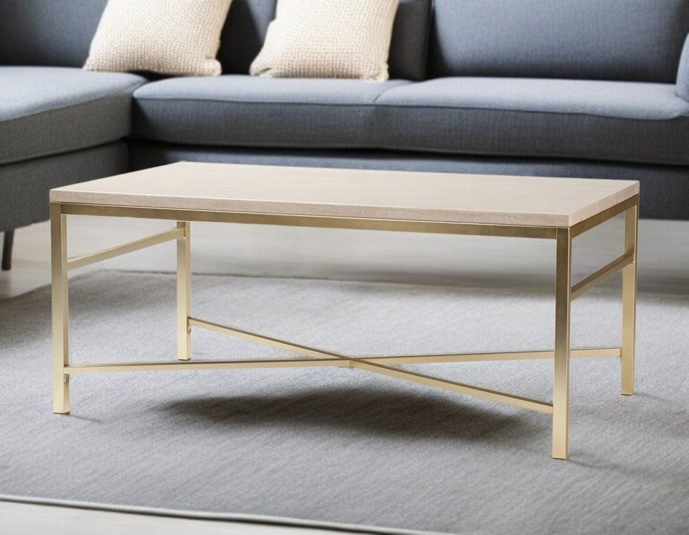 Off White Manufactured Wood and Metal Rectangular Coffee Table