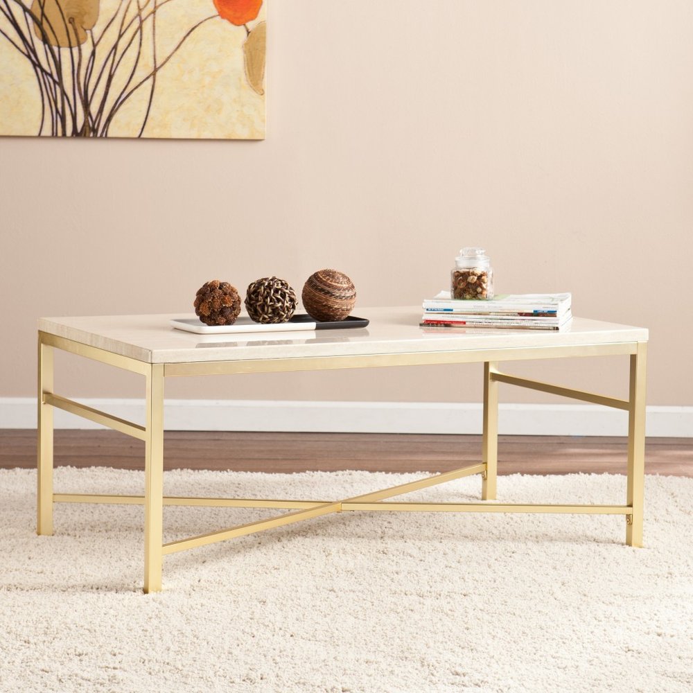 Off White Manufactured Wood and Metal Rectangular Coffee Table
