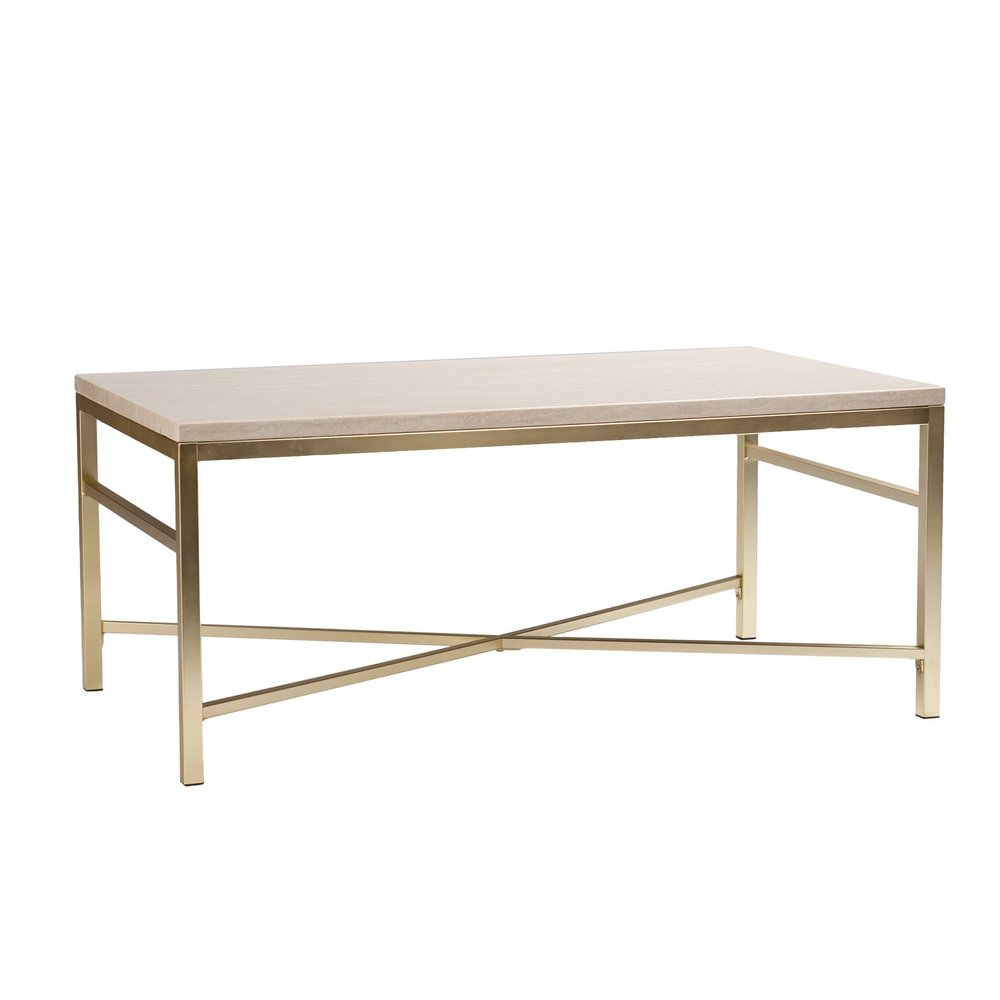Off White Manufactured Wood and Metal Rectangular Coffee Table