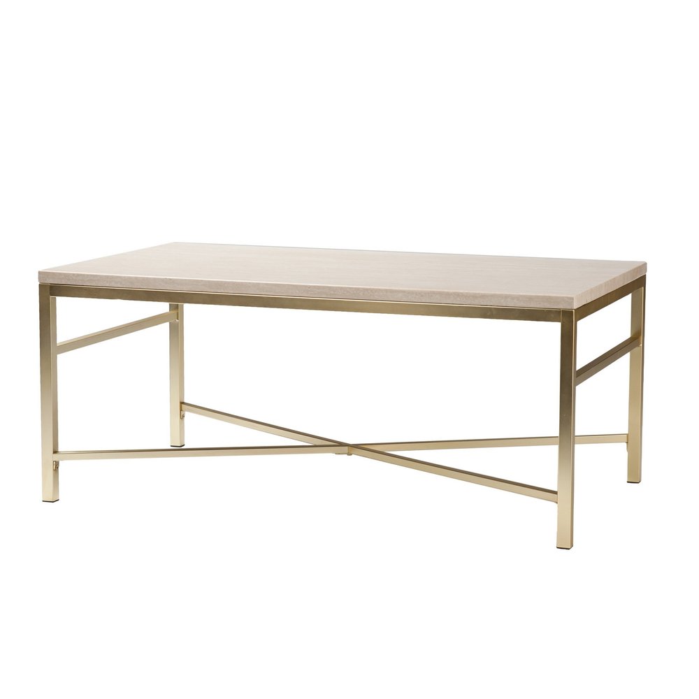 Off White Manufactured Wood and Metal Rectangular Coffee Table