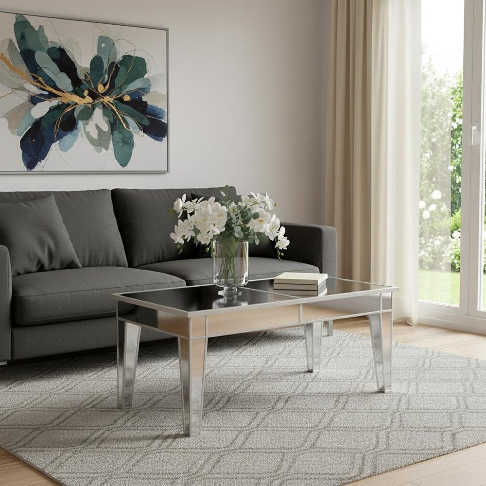 Silver Mirrored and Metal Rectangular Mirrored Coffee Table - 42-inch