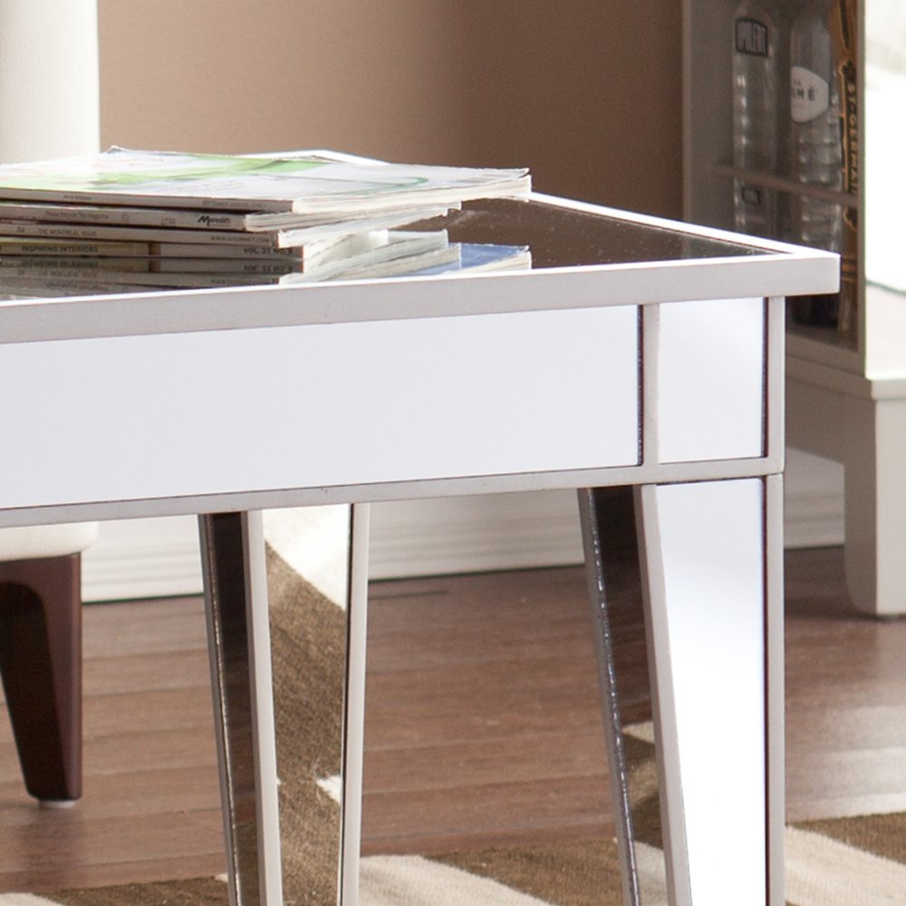 Silver Mirrored and Metal Rectangular Mirrored Coffee Table - 42-inch
