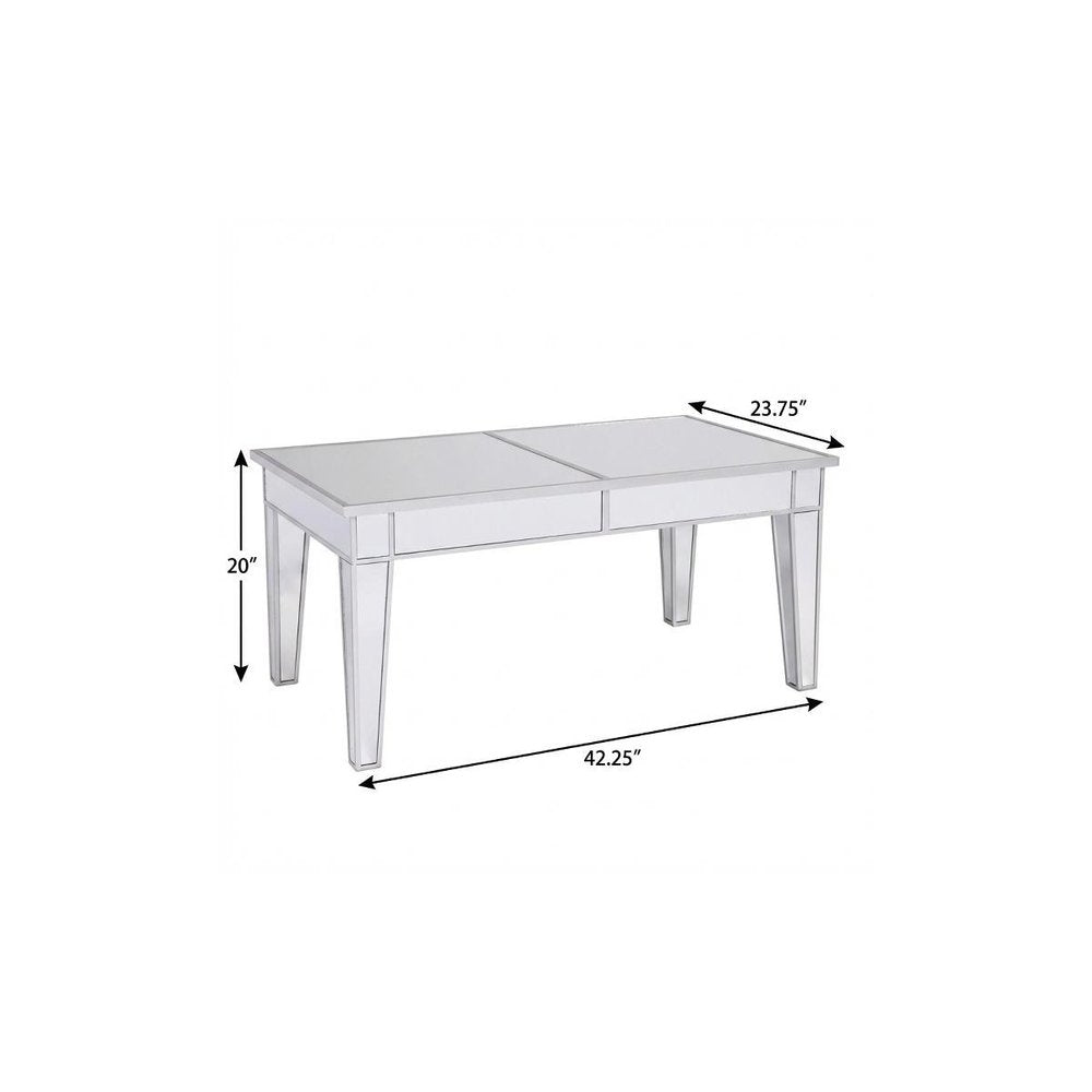 Silver Mirrored and Metal Rectangular Mirrored Coffee Table - 42-inch