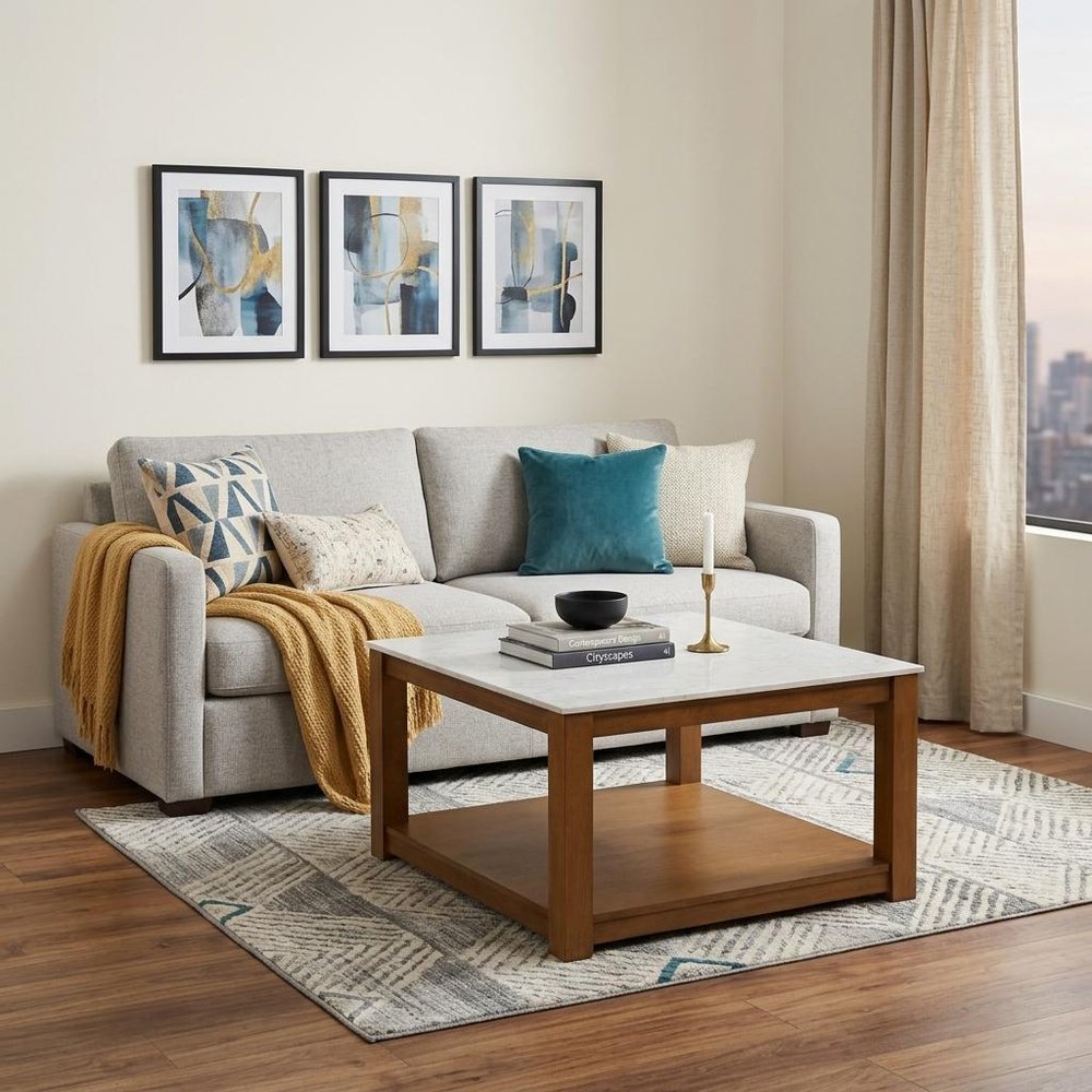 Natural and Natural Brown Solid Manufactured Wood Square Coffee Table