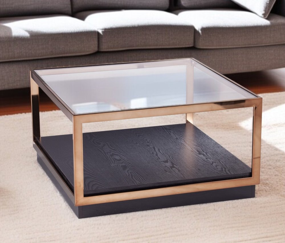 Champagne Glass and Solid Manufactured Wood Square Coffee Table